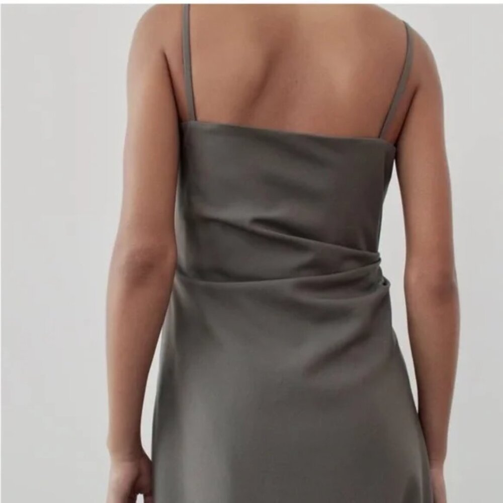 ZARA Long Dress Khaki Gray with Tanks ZW COLLECTION WOOL Blend RUCHED Size: S - Picture 5 of 16